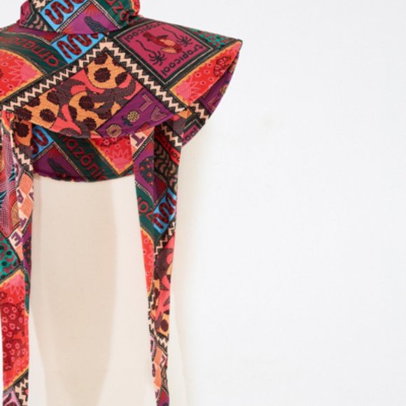 Farm Rio Dotted Patchwork Scarf Tropical Amazon Jungle Summer Beach Hat Packable - Picture 3 of 9